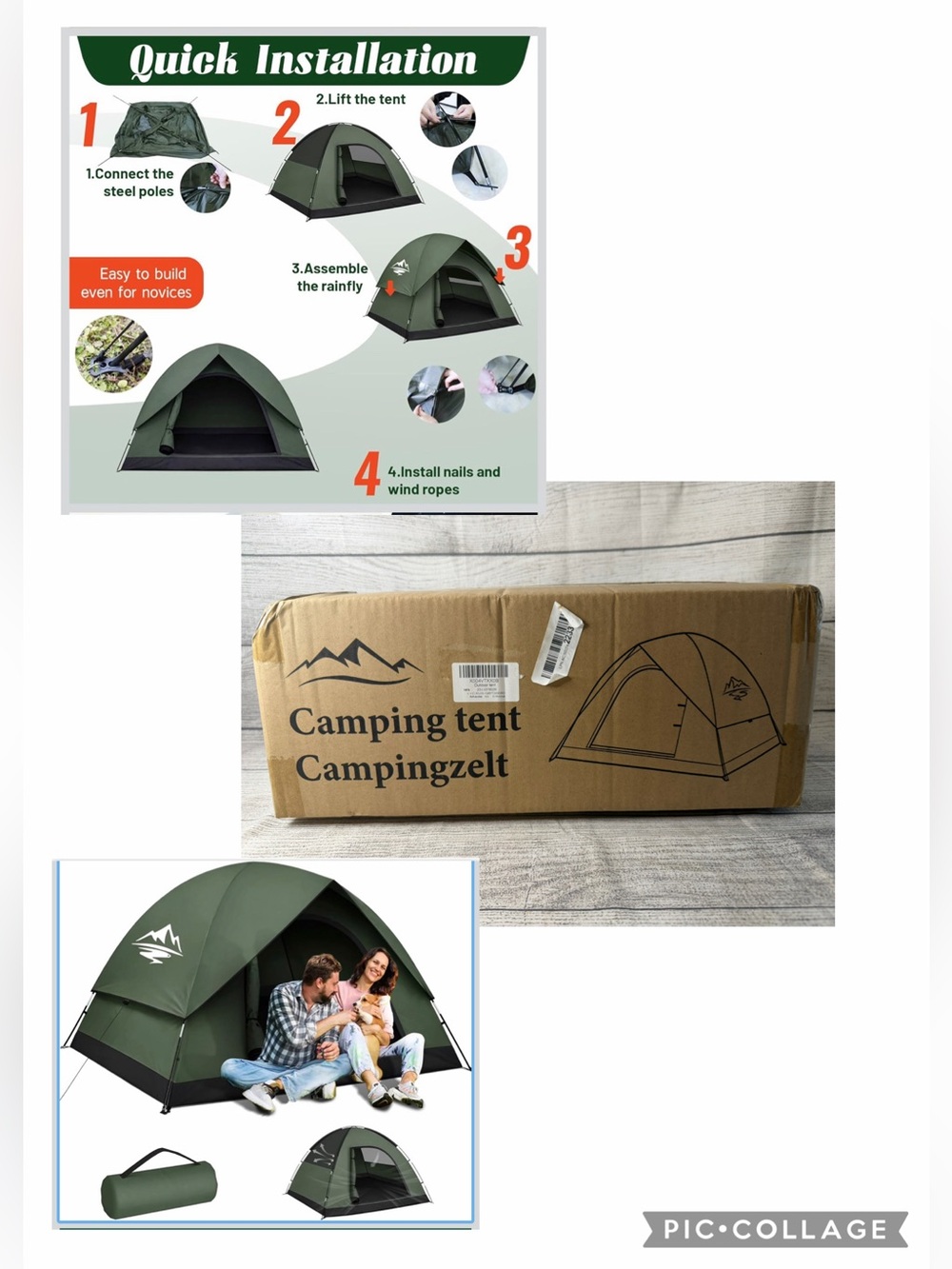 Green 2-Person Dome Camping Tent with Rainfly
